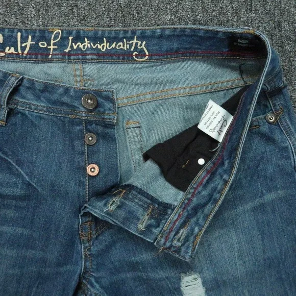 Cult Of Individuality Jeans Mens 38x34 Blue Hagen Straight Leg Distressed‎ Denim